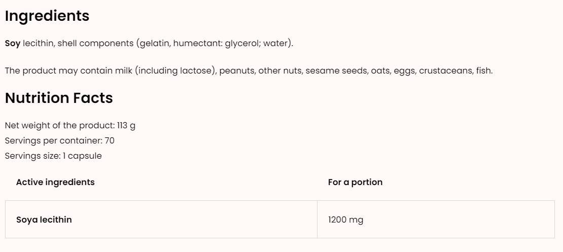 Lecithin 1200 / NO GMO 70 Gel capsules