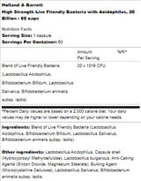 Live Friendly Bacteria with Acidophilus | High Strength 20 Billion - 60 capsules