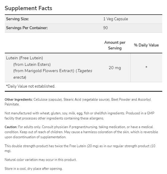 Lutein Esters 20 mg | Double Strength - 90 capsules