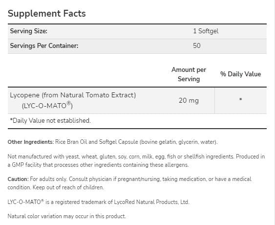 Lycopene 20 mg | LYC-O-MATO® - 50 Gel capsules