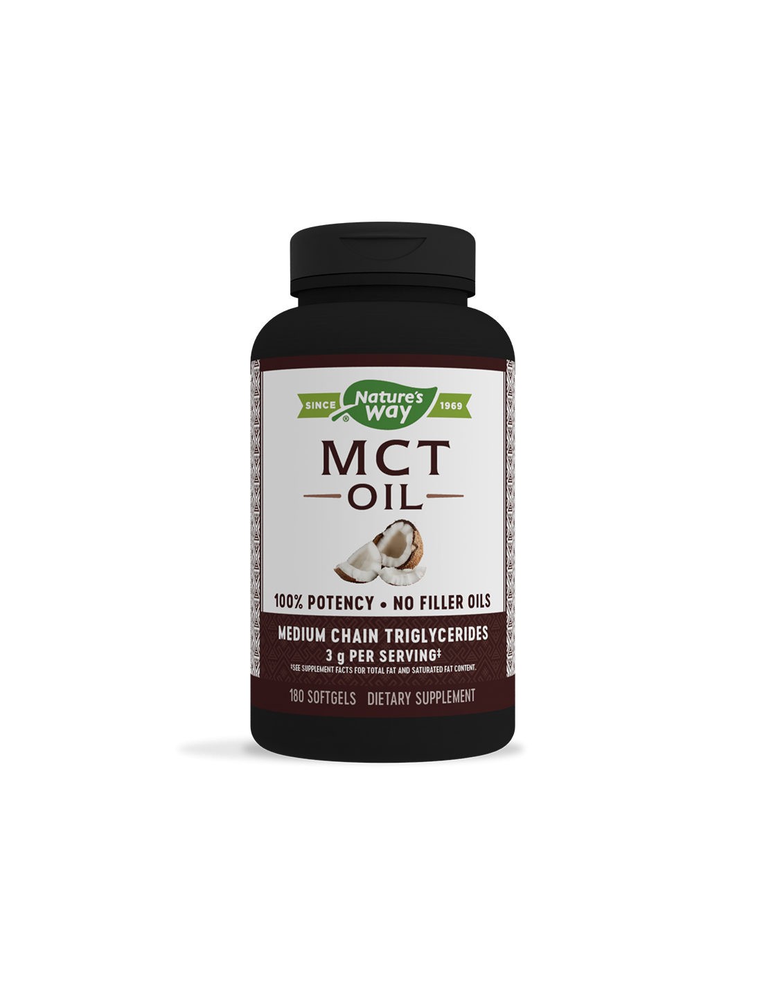 MCT Ueleg / mëttel -starrring Triglyceriden vum Kokosnoss Ueleg x 180 Softgelkapsuls Natur