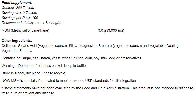 MSM 1500 mg - 200 Tablets