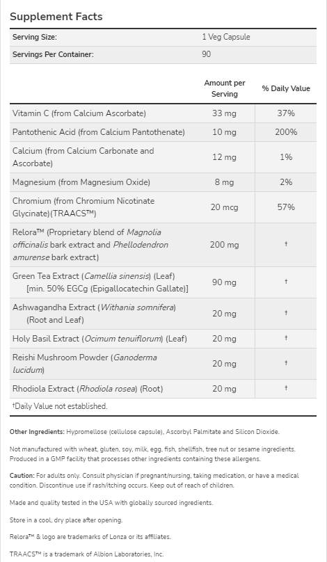 Suporte ao estresse adrenal | Super Cortisol Suporte [90 cápsulas, 90 doses]