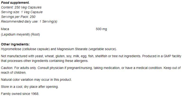 Maca 500 mg - 250 capsules