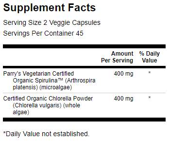 Pagaminta iš organinės spirulinos ir chlorella 400 mg 90 kapsulių