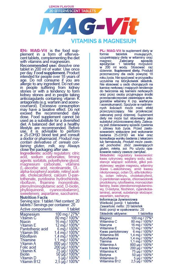 Mag-Vit | Magnio ir vitaminų putojančios - 20 tirpių tablečių
