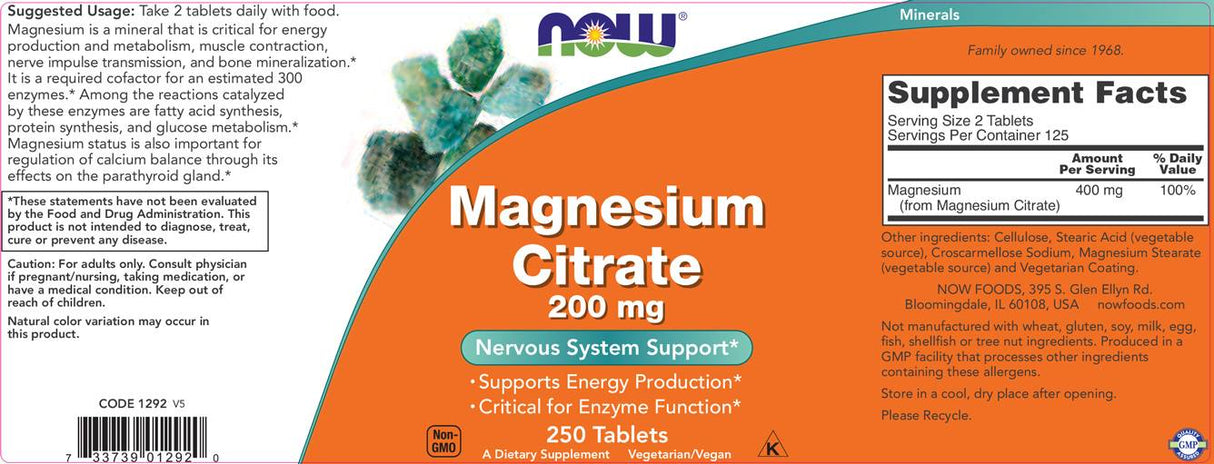 Magnesium Citrate 200 mg - 100 Tablets