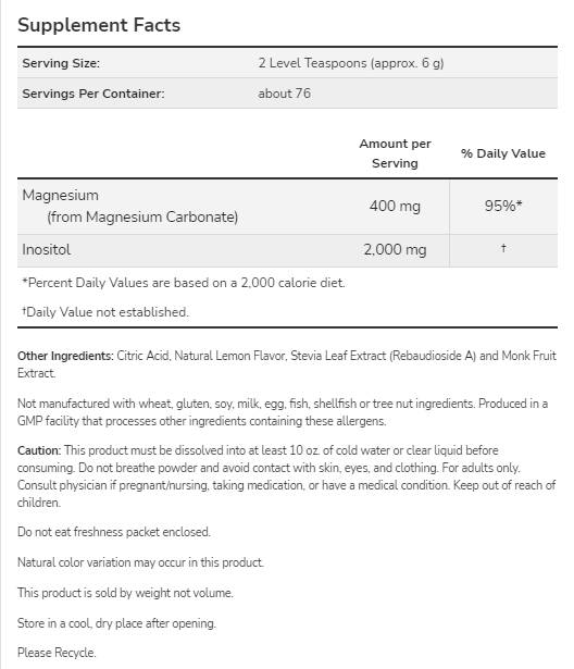 Magnesium Inositol Ermëttlungspulver - 454 Gramm