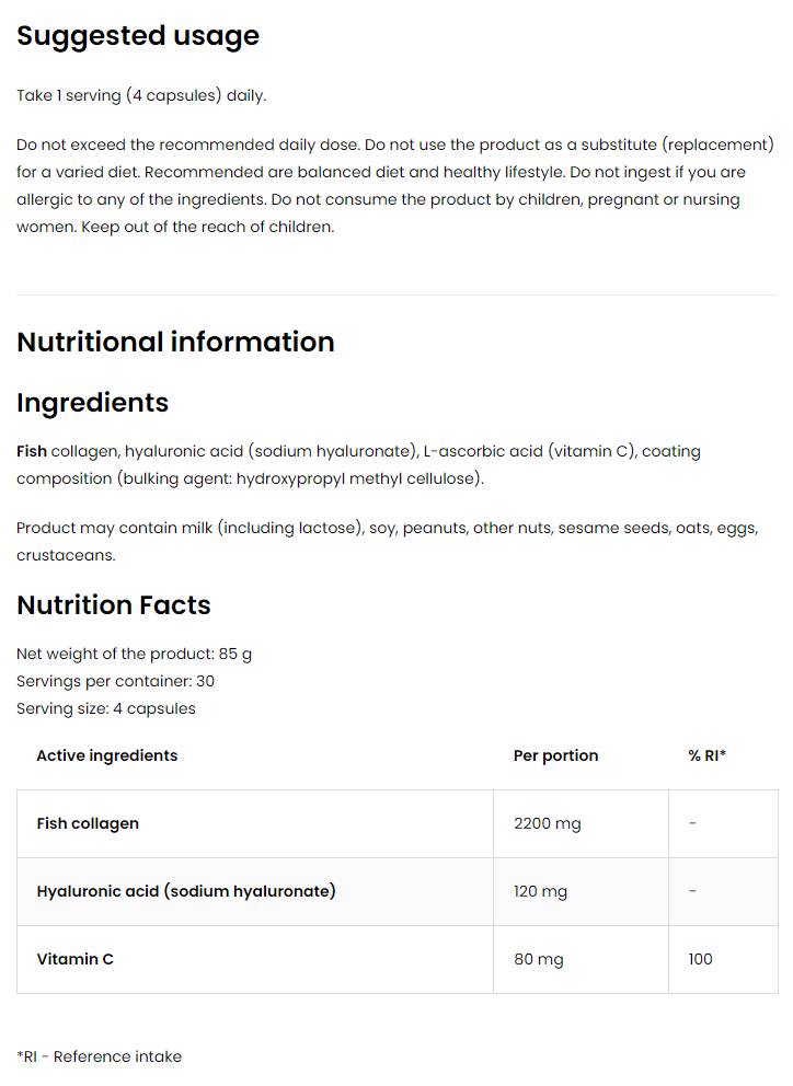 Merekollageen / + hüaluroonhape ja C -vitamiin - 120 kapslit