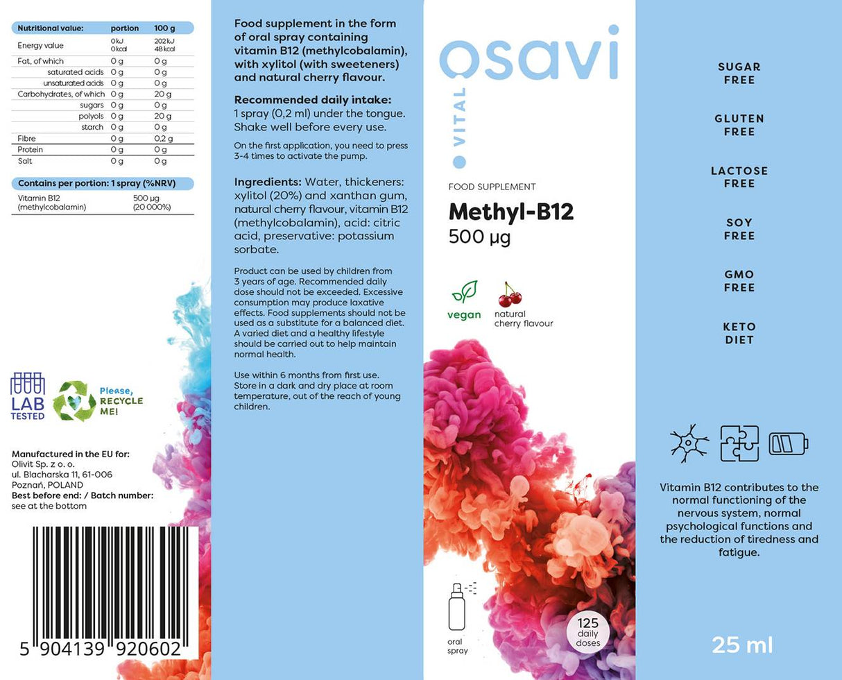 Metil B -12 burnos purškiklis/500 mcg vienam purškikliui - 25 ml