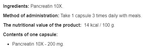 Pancreatina 10x 200 mg - 100 cápsulas