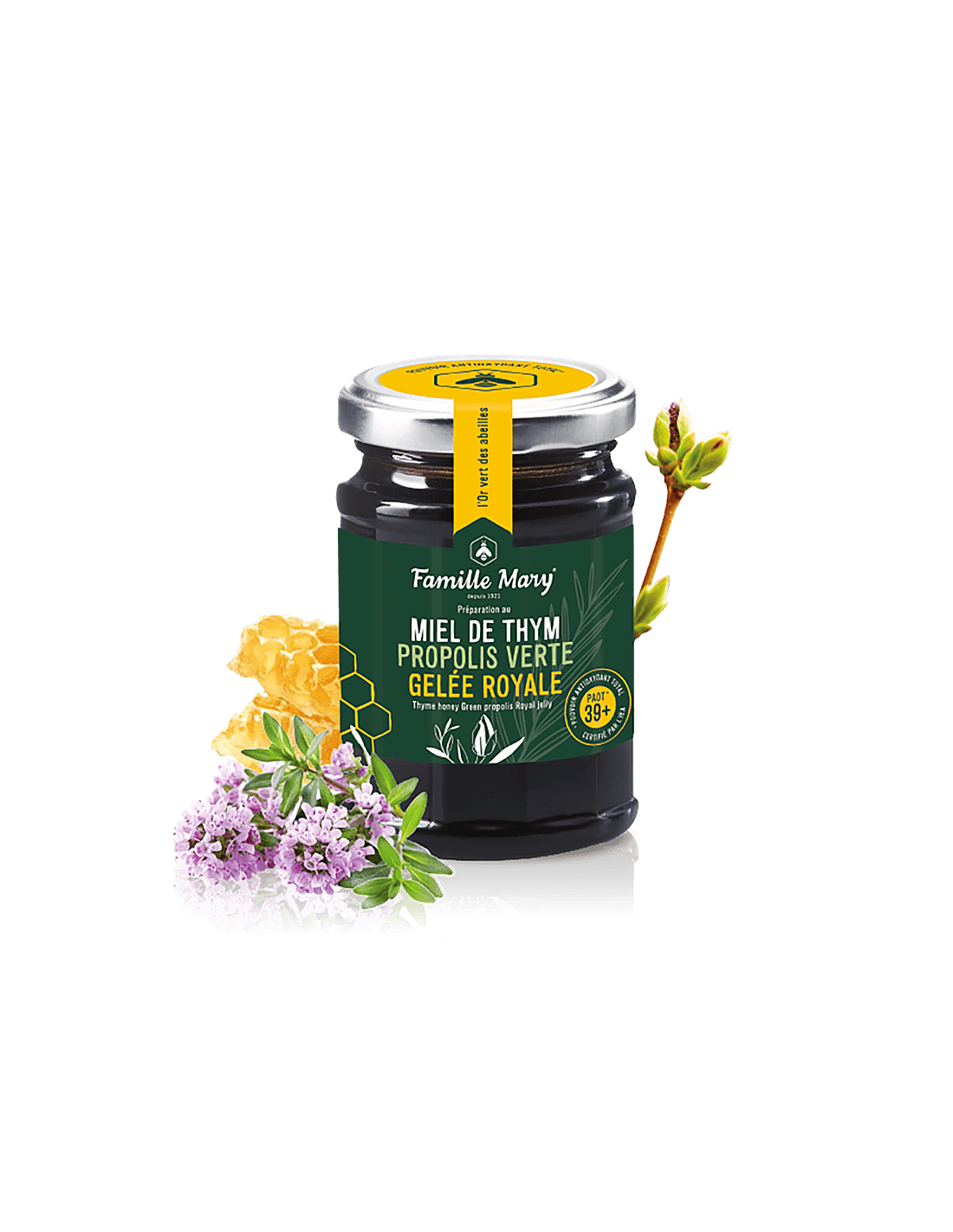 Miel De Thym, Propolis Verte, Gelee Royal /Honey from thyme, green propolis and royal jelly, 200 g Famille Mary