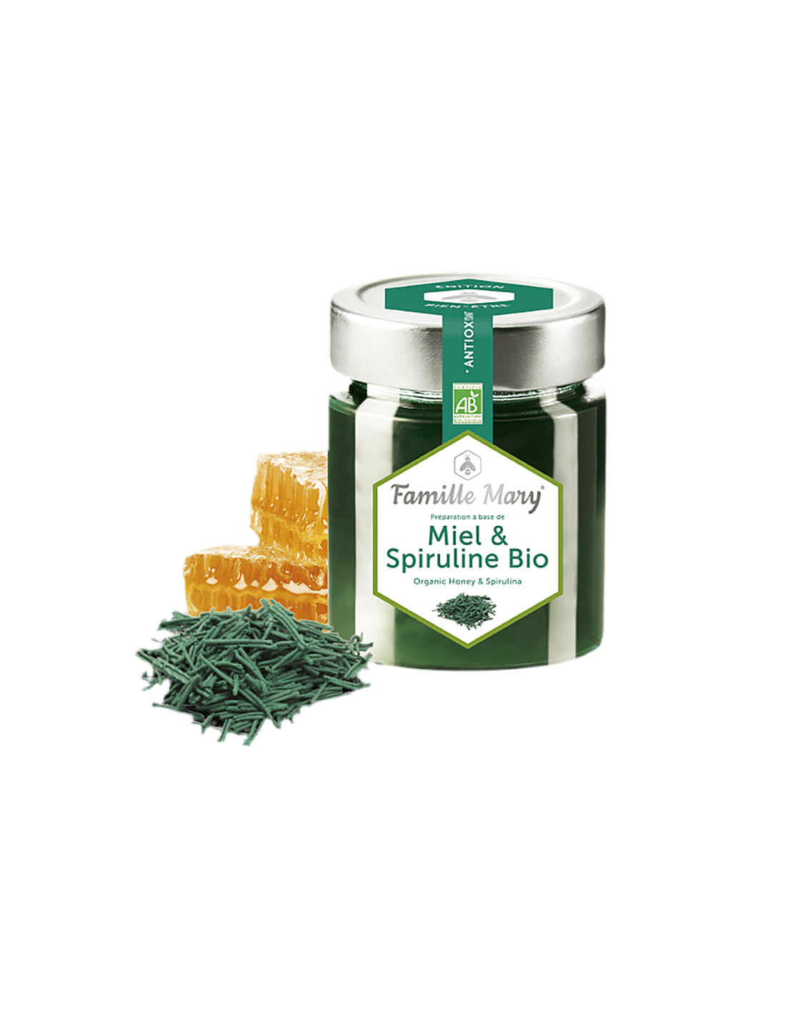 Miel & Spiruline Bio / Bio acacia honey + spirulina, 170 g Famille Mary