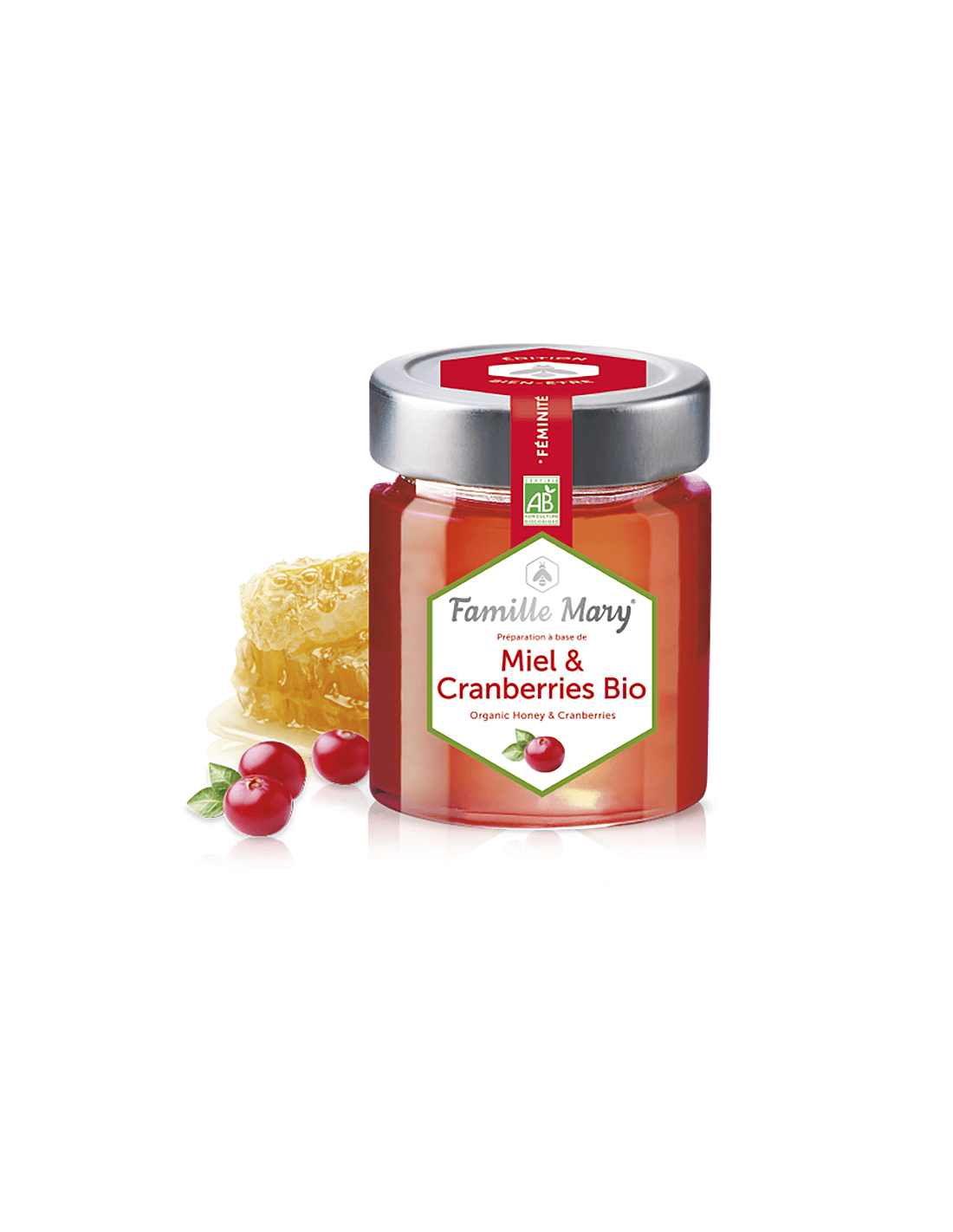 Miel a Cranberries Bio / Bio Acacia Hunneg + Cranberries, 170 g Famille Maria