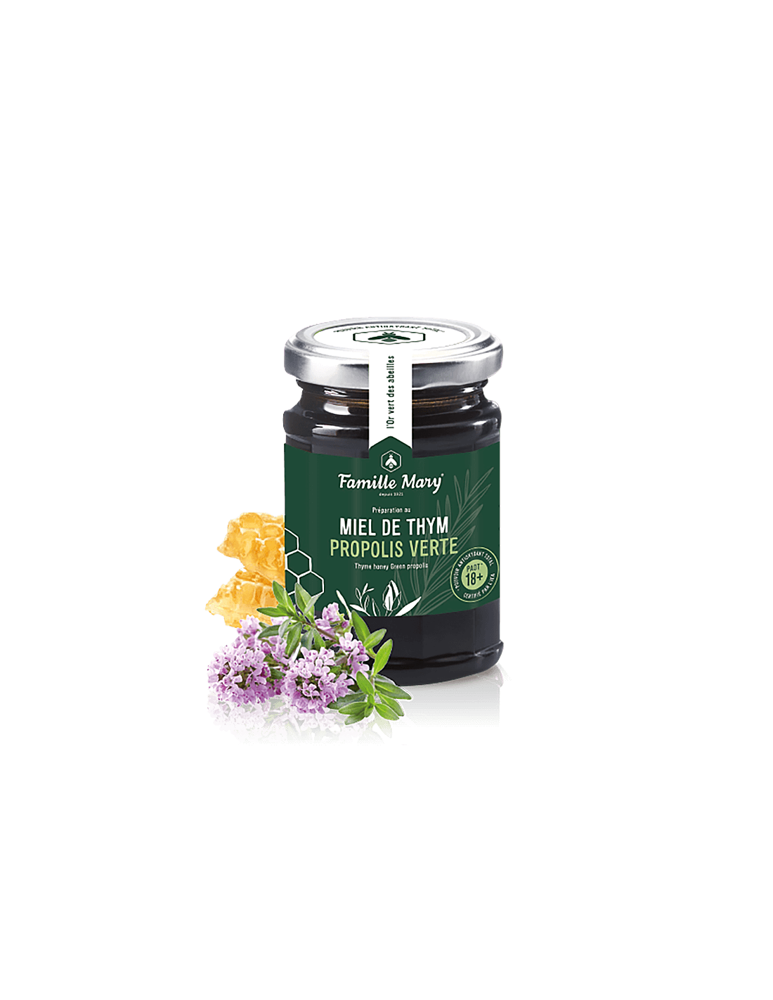 Miel de thym propolis obrat / med z tymiánu a zeleného propolisu, 200 g Famille Mary