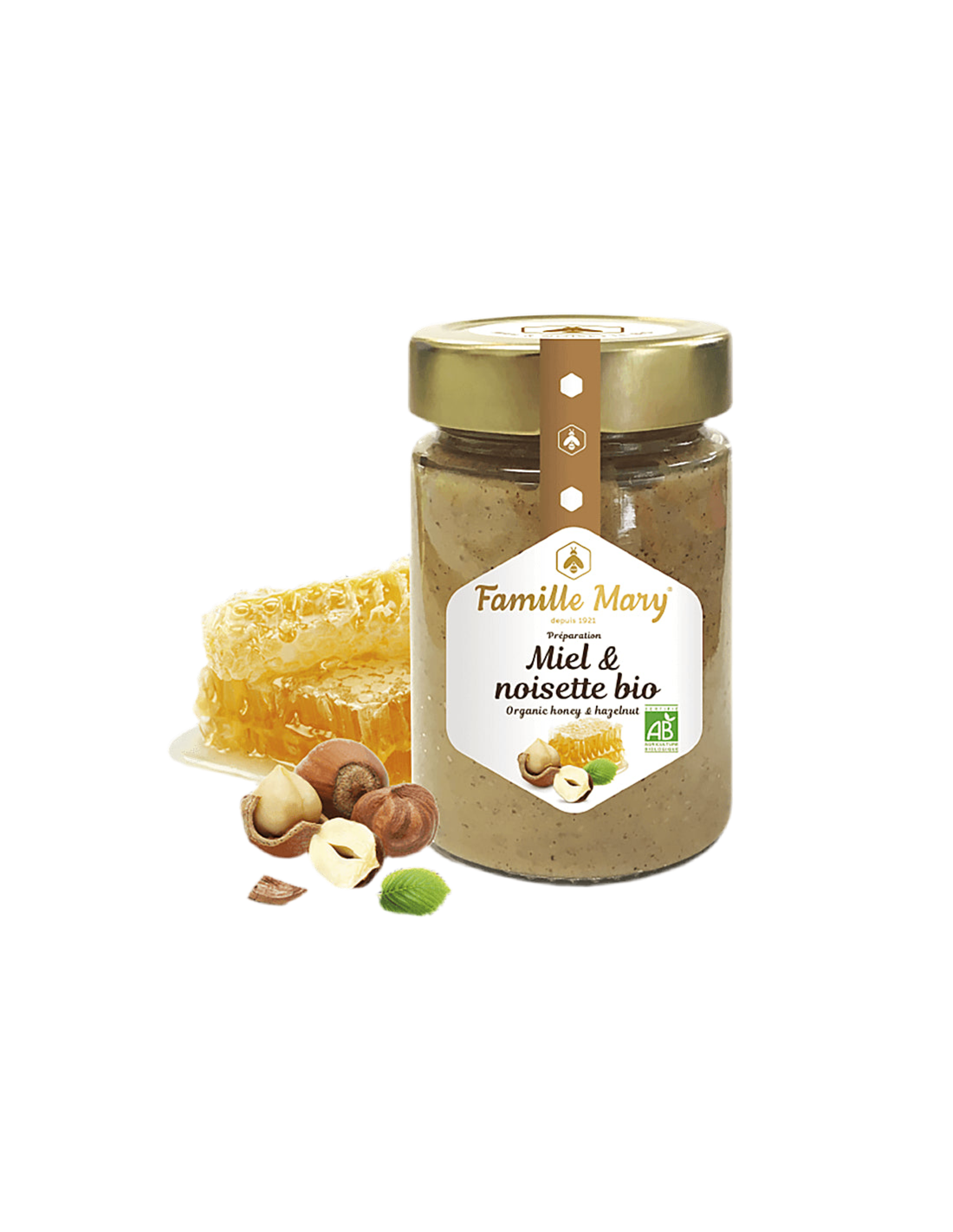 Organinės spalvos medus su lazdyno riešutais - „Miele et noisette Bio“, 240 g