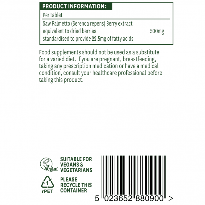 Saw Palmetto 500mg 90 tabs. Natures Aid