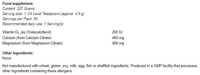 Calcium & Magnesium Citrate Powder with Vitamin D3 - 227 грама