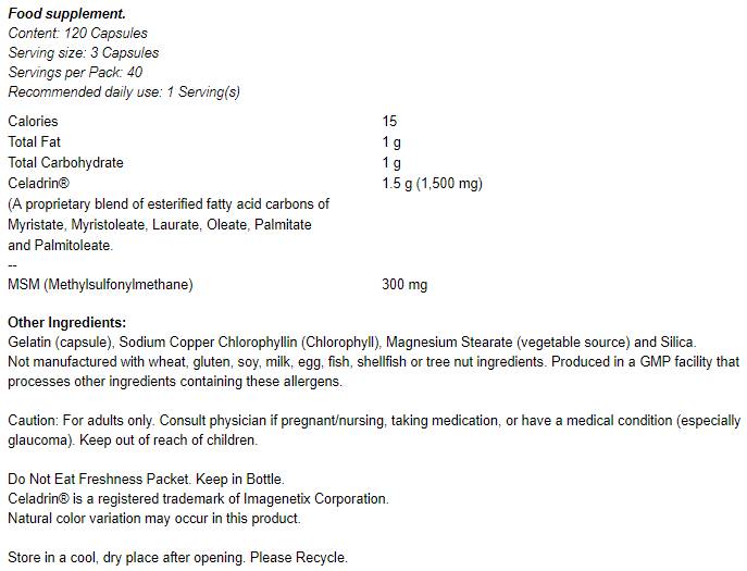 Celadrin & MSM 500 mg - 120 kapslit