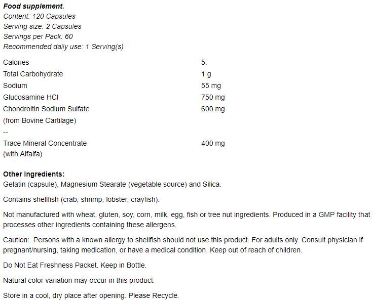 Glucosamina e condroitina com concentrado mineral traço - 120 cápsulas