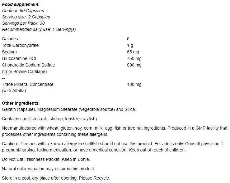 Glucosamina e condroitina com concentrado mineral traço - 120 cápsulas