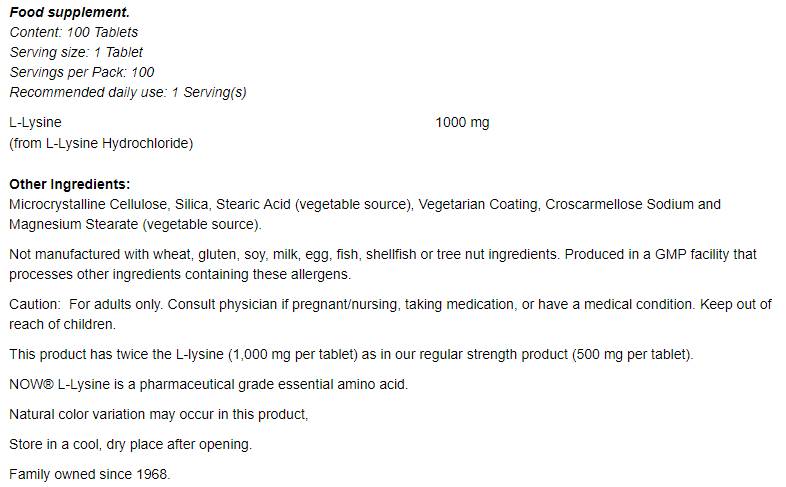 L -Lysine 1000 mg - 100 comprimidos