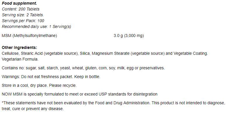 MSM 1500 mg - 200 tablets