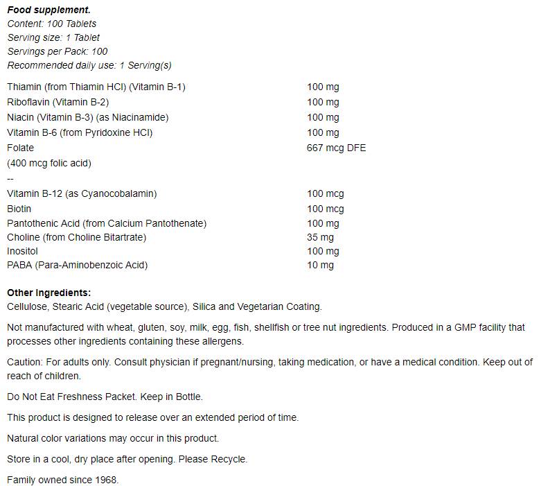 Composição de vitamina B -100 Relaise / 100tabs - 0