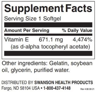 Natural Vitamin E 1000 IU - 250 Gel capsules