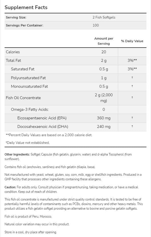 Ômega 3 1000 mg | Gelatina de peixe Softgels - 200 cápsulas de gel