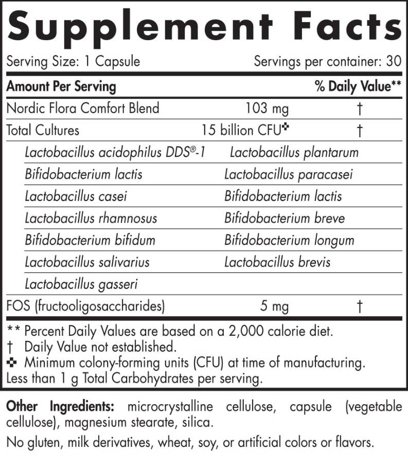 Nordic Flora Probiotic Comfort | 15 Billion Active Cells - 30 Gel capsules
