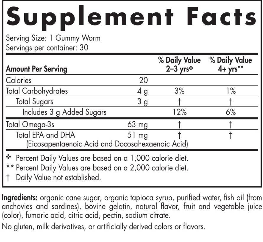 Nordic Omega-3 Gummy Worms 63 mg - 30 Chewable Gel Capsules