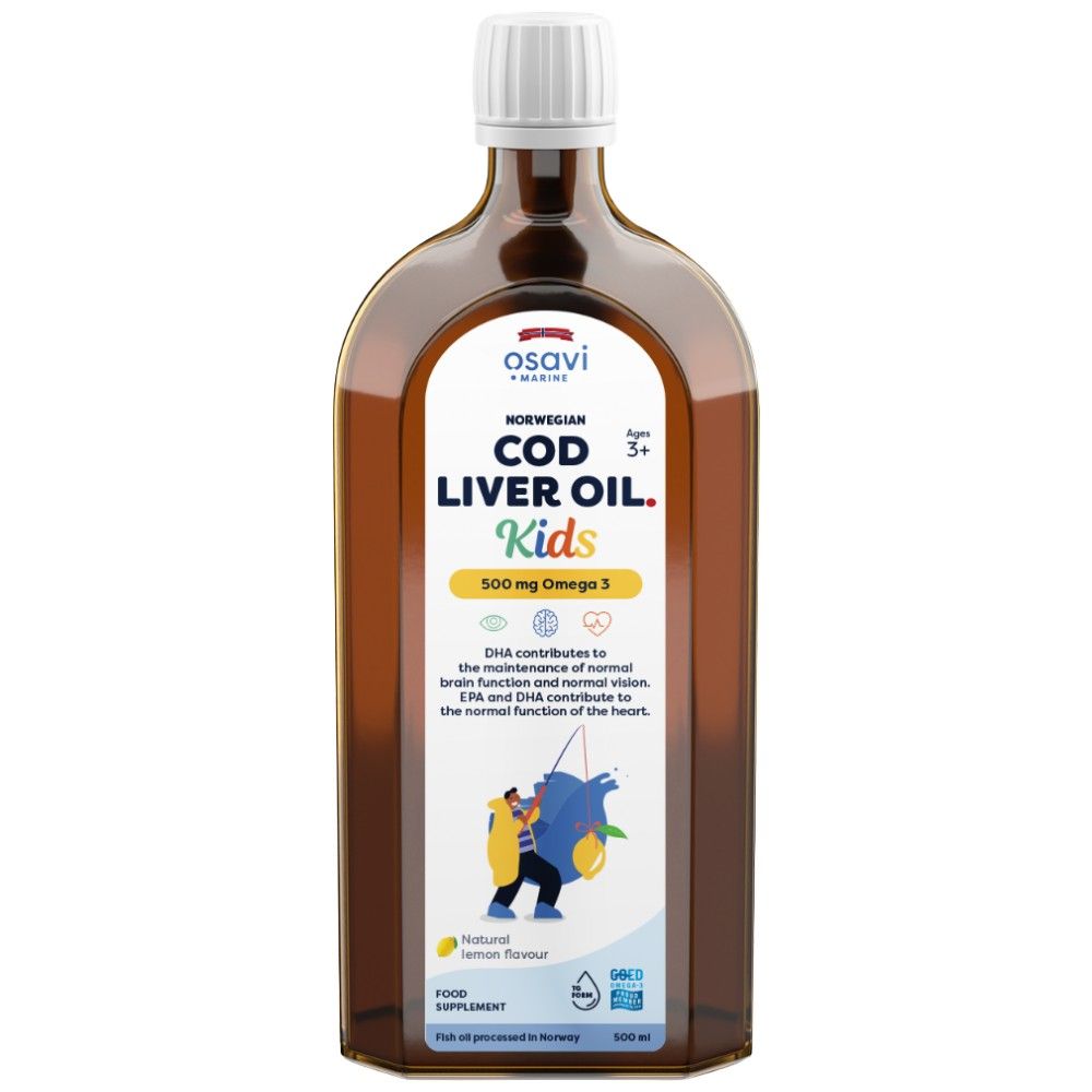 Norwegian Cod Liver Oil Kids | Lemon Flavored Liquid Omega - 500 ml