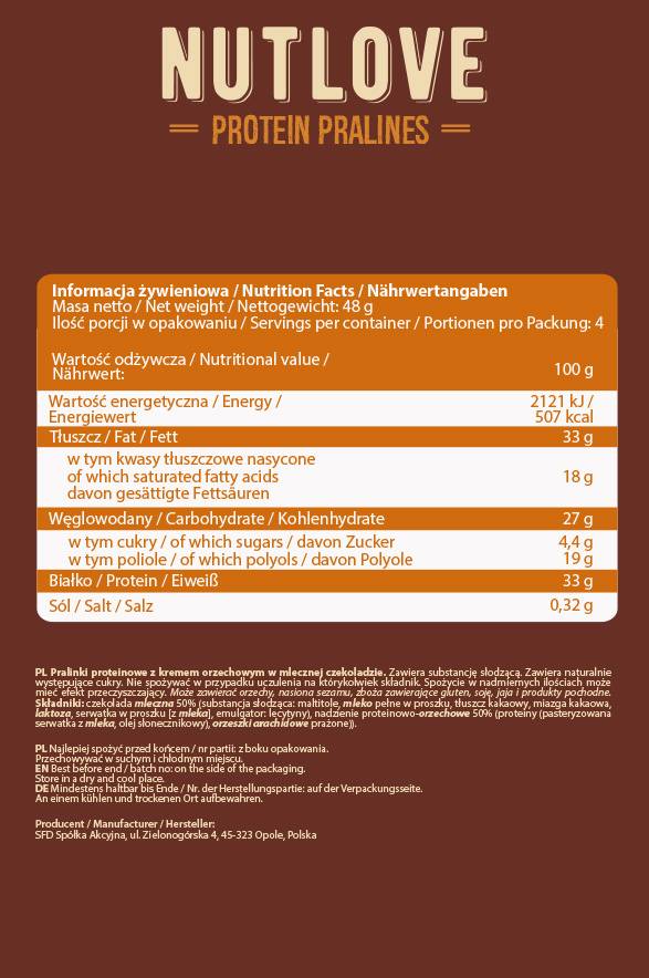 Nutlove baltymų pralinai - 48 gramai