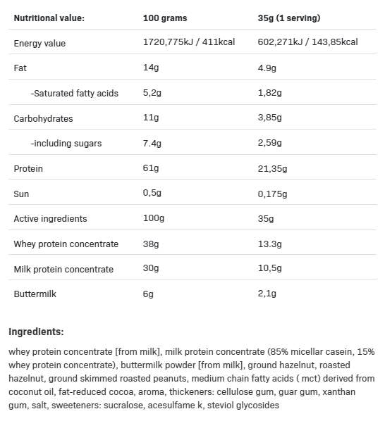 Batido de proteínas de la iluminación de nueces | Proteína de suero + caseína - 630 gramos