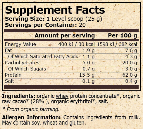 <tc>Pure Nutrition</tc> - PROTEÍNA DE SUERO ORGÁNICA CON CACAO - 500 g