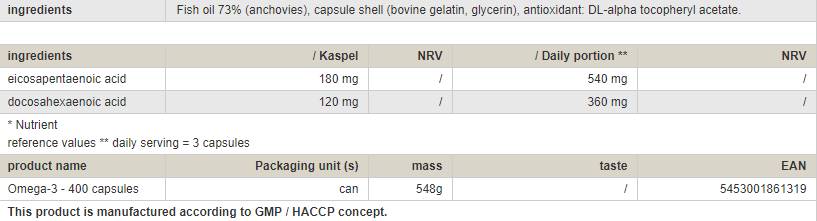 Omega 3 - 400 żelowych kapsułek