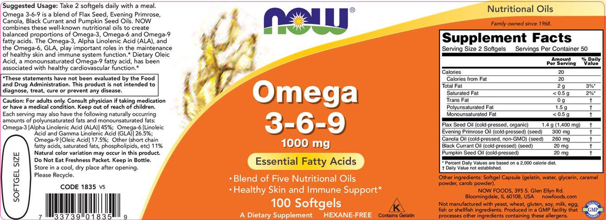 Omega 3-6-9 1000 mg - 100 Gel Capsules