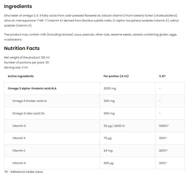 Omega 3-6-- Flëssegkeet + ADK | Vitamin A + D + E + K 120 ML