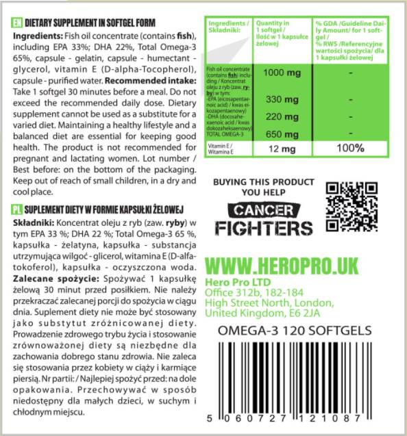 OMEGA-3 Aceite de pescado | 65% EPA + DHA - 120 cápsulas de gel