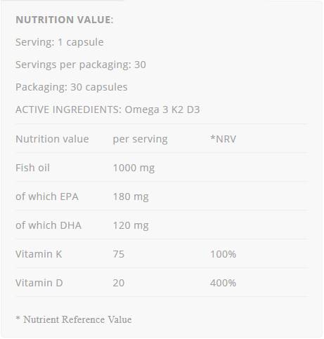 Omega 3 + K2 D3 - 30 Gel capsules