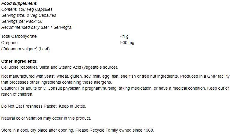 Oregano 450 mg - 100 capsules