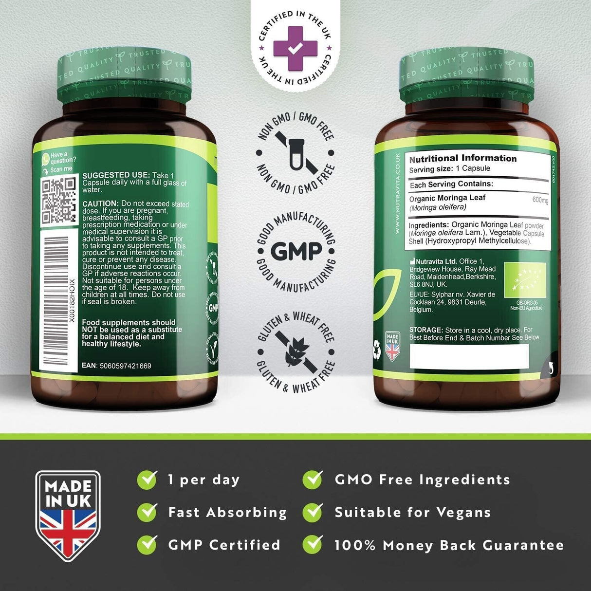 Moringa orgánica - Bio Moringa 600 mg 120 Cápsulas veganas