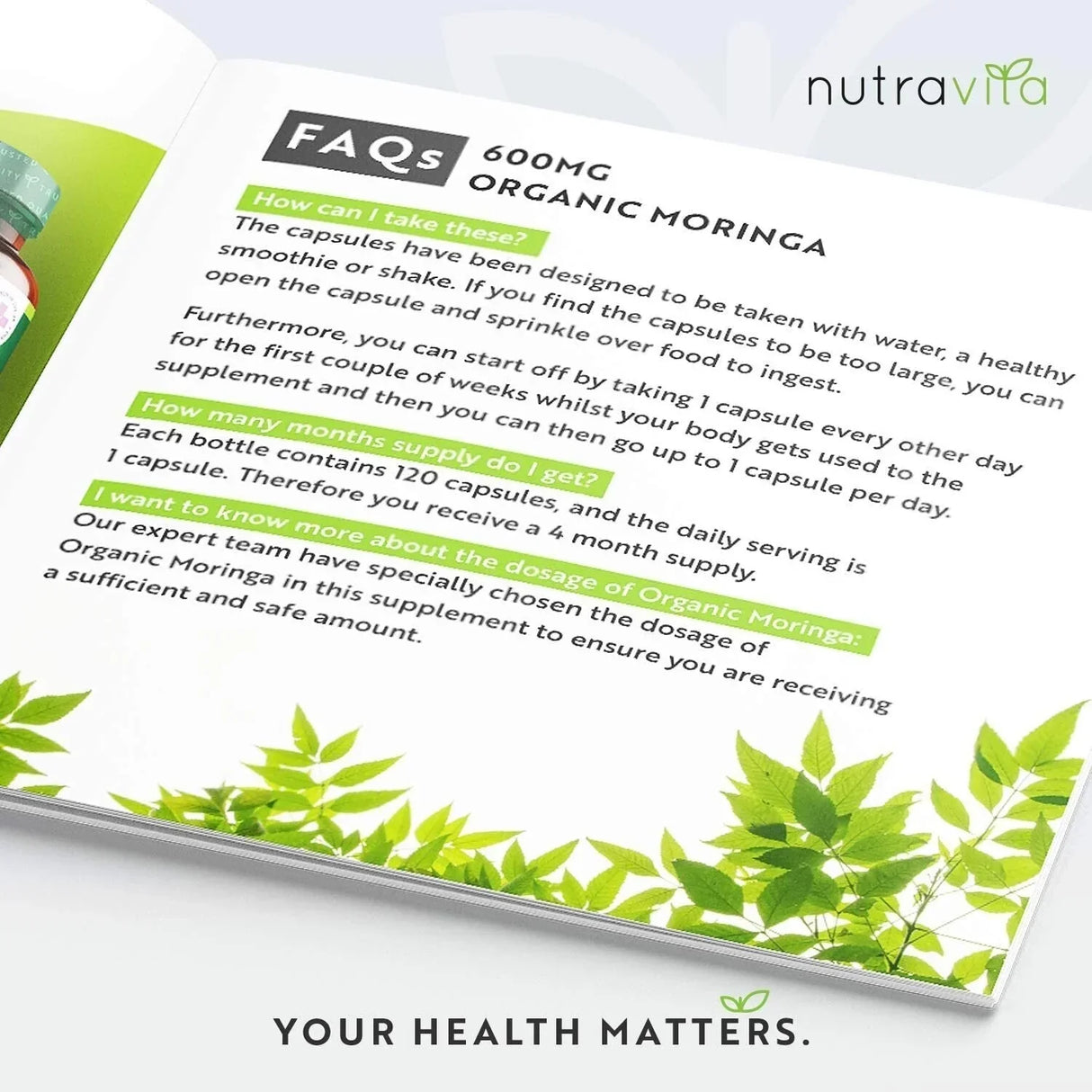 Moringa orgánica - Bio Moringa 600 mg 120 Cápsulas veganas