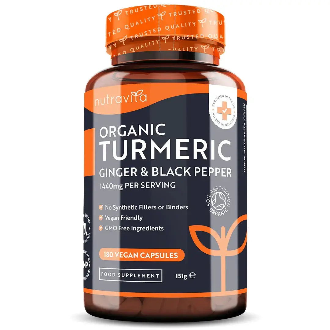 Açafrão orgânico 1340mg com pimenta preta e gengibre / 180 cápsulas, 90 doses / nutravita
