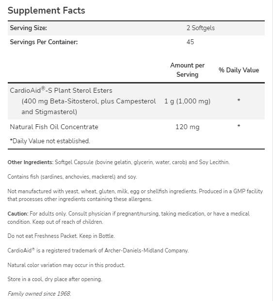 Beta -Sitosterol Plant Sterns - 180 Gel Capsules