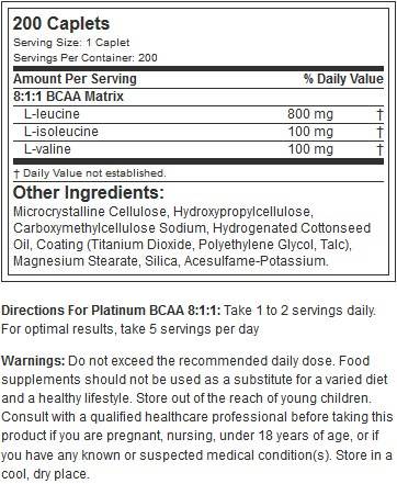 Platinum BCAA 8: 1: 1 - 200 Caps