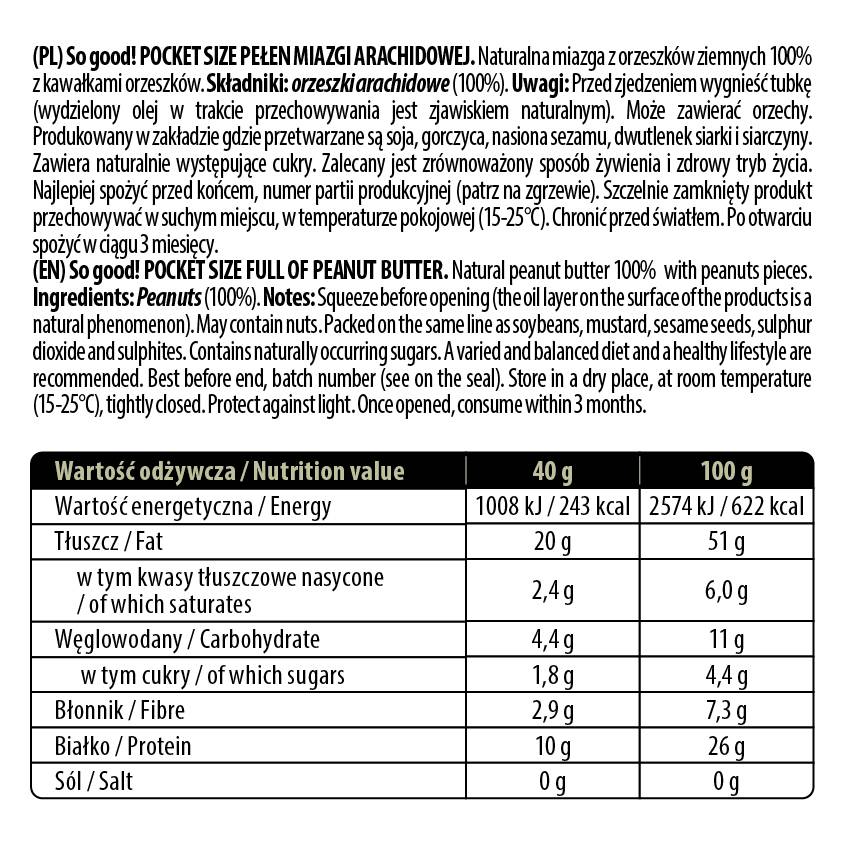 Rozmiar kieszonkowy / pełen pasty masło orzechowego / chrupiące 40 gramów