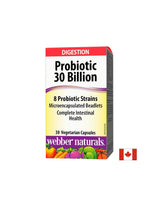 Probiotikai 30 milijardų / 8 probiotikų padermės / probiotikas, 30 milijardų aktyvių probiotikų, 8 probiotinių padermių, 30 kapsulių „Webber Naturals“