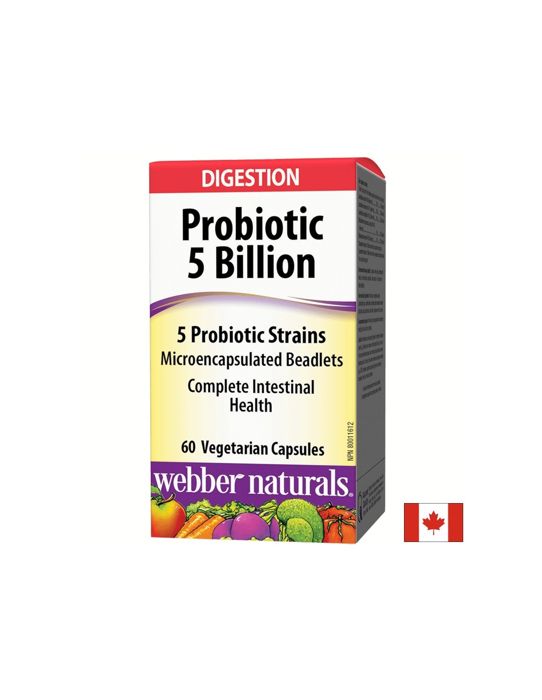 Probiótico/ Probiótico 5 cepas, 5 mil millones de probióticos activos x 60 cápsulas <tc>Webber Naturals</tc>